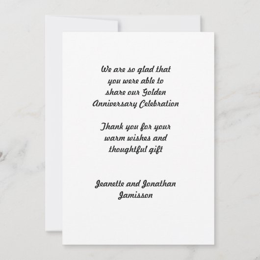 Carte De Remerciements Mariage d'Or 50e Anniversaire Remerciements Person (Dos)