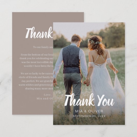 Carte de remerciements Mariage double face avec ph (Devant / Derrière)