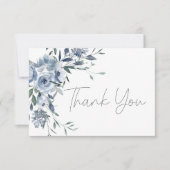 Carte De Remerciements Mariage écriture Fleurs Roses Bleu Poussiéreux (Devant)