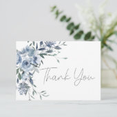 Carte De Remerciements Mariage écriture Fleurs Roses Bleu Poussiéreux (Debout devant)