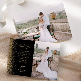 Carte De Remerciements Mariage Écriture Paillettes Or Noir Photo