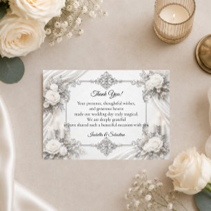 Carte De Remerciements Mariage Élégance Argent Ivoire Intemporel