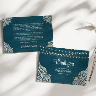 Carte De Remerciements Mariage Élégance Rustique Sarcelle Foncé