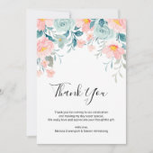 Carte De Remerciements Mariage élégant à la bordure florale rose et verte (Devant)