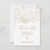 Carte De Remerciements Mariage élégant à la florale blanche or (Devant)