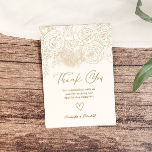 Carte De Remerciements Mariage élégant à la florale blanche or