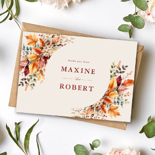 Carte De Remerciements Mariage Élégant à l'Aquarelle Douce de Feuillage d