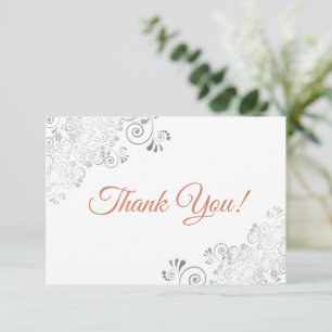 Carte De Remerciements Mariage Élégant Argent Lacé & Terracotte sur Fond