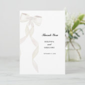 Carte De Remerciements Mariage élégant au ruban blanc à la bow (Debout devant)