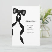 Carte De Remerciements Mariage élégant au ruban noir (Debout devant)