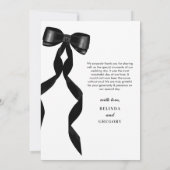 Carte De Remerciements Mariage élégant au ruban noir (Dos)