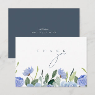 Carte De Remerciements Mariage Élégant aux Fleurs Sauvages Bleu Ardoise
