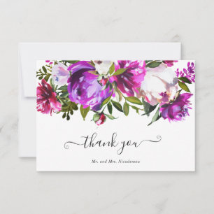 Carte De Remerciements Mariage Élégant aux Fleurs Violettes Vibrantes