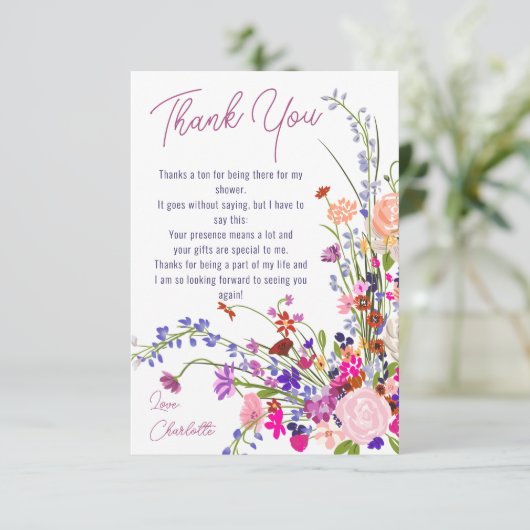 Carte De Remerciements Mariage élégant avec fleurs sauvages chic et moder (Debout devant)