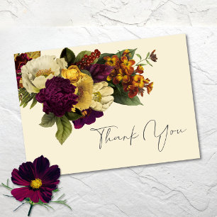 Carte De Remerciements Mariage Élégant Bijou Vintage Floral Ivoire