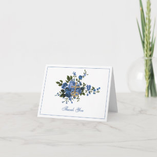Carte De Remerciements Mariage élégant Bleu Floral Religieux 