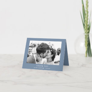 Carte De Remerciements Mariage Élégant Bleu Poussiéreux Photo Moderne C