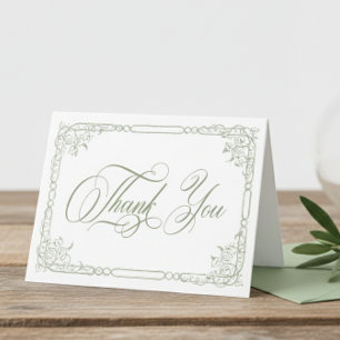 Carte De Remerciements Mariage Élégant Classique avec Cadre Floral Vert S