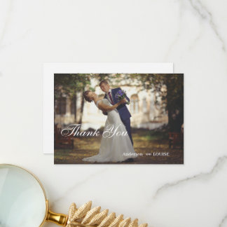 Carte De Remerciements Mariage Élégant Classique Calligraphie Noir et Bla