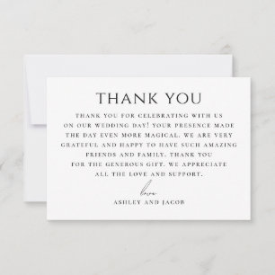 Carte De Remerciements Mariage Élégant Classique Minimaliste Noir & Bla