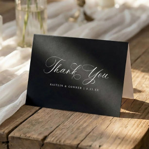Carte De Remerciements Mariage Élégant Classique Noir et Blanc