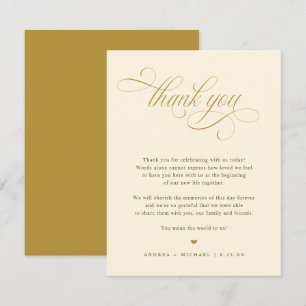 Carte De Remerciements Mariage Élégant Crème et Or Calligraphie