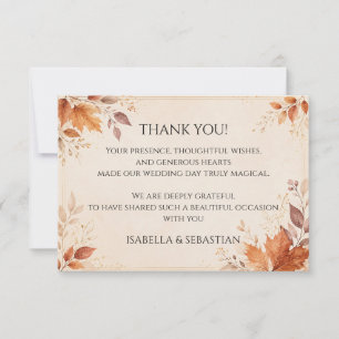 Carte De Remerciements Mariage Élégant d'Automne Mariage Rustique d'Aut