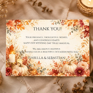 Carte De Remerciements Mariage Élégant de Citrouille Florale d'Automne
