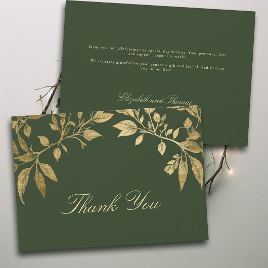 Carte De Remerciements Mariage élégant de feuillage forestier écriture bo