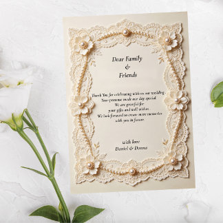 Carte De Remerciements Mariage Élégant Dentelle Perle de Luxe