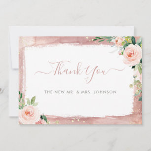 Carte De Remerciements Mariage Élégant Enchanté Floral Rose