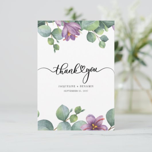 Carte De Remerciements Mariage Élégant Eucalyptus Manuscrit (Debout devant)