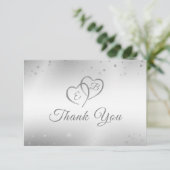 Carte De Remerciements Mariage Elégant Faux Coeurs Argent Confetti Script (Debout devant)