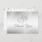 Carte De Remerciements Mariage Elégant Faux Coeurs Argent Confetti Script (Devant / Derrière)