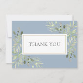 Carte De Remerciements Mariage Élégant Feuilles de Verdure Bleu Poussiére (Devant)