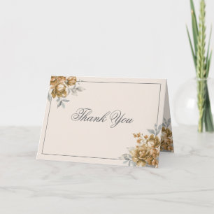 Carte De Remerciements Mariage Élégant Fleur Or Rustique