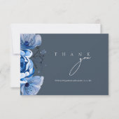 Carte De Remerciements Mariage Élégant Fleurs de Roses Bleu Royal Opulenc (Devant)