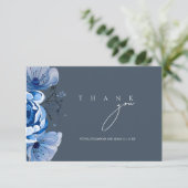 Carte De Remerciements Mariage Élégant Fleurs de Roses Bleu Royal Opulenc (Debout devant)