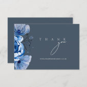Carte De Remerciements Mariage Élégant Fleurs de Roses Bleu Royal Opulenc (Devant / Derrière)