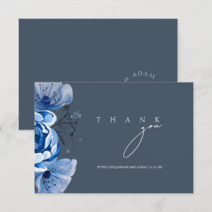 Carte De Remerciements Mariage Élégant Fleurs de Roses Bleu Royal Opulenc