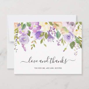 Carte De Remerciements Mariage Élégant Floral Aquarelle Lilas