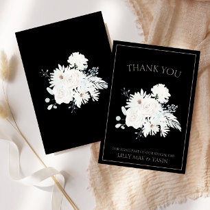 Carte De Remerciements Mariage Élégant Floral Blanc Hiver Noir
