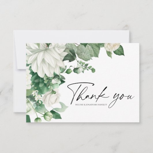 Carte De Remerciements Mariage élégant floral moderne boho vert émeraude (Devant)