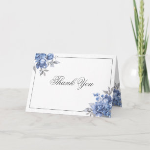 Carte De Remerciements Mariage Élégant Floral Rustique Bleu Poussiéreux