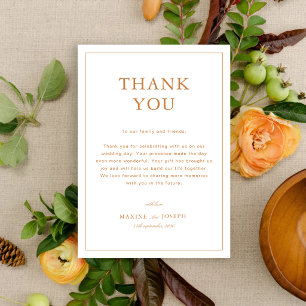 Carte De Remerciements Mariage Élégant Formel Orange Brûlée