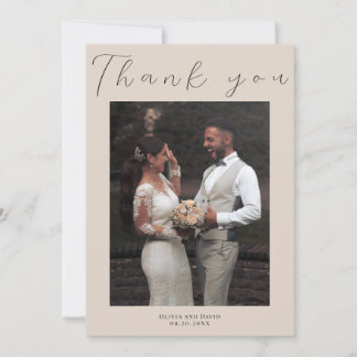 Carte De Remerciements Mariage élégant minimaliste beige écriture simple