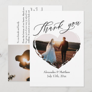 Carte De Remerciements Mariage Élégant Minimaliste Moderne Cœur d'Amour