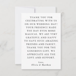Carte De Remerciements Mariage Élégant Minimaliste Simple Noir & Blanc