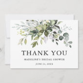 Carte De Remerciements Mariage élégant moderne à l'aquarelle avec verdure (Devant)