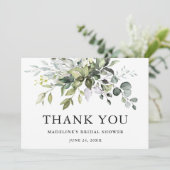 Carte De Remerciements Mariage élégant moderne à l'aquarelle avec verdure (Debout devant)